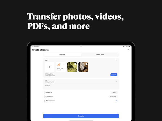 WeTransfer: Bestanden delen iPad app afbeelding 2