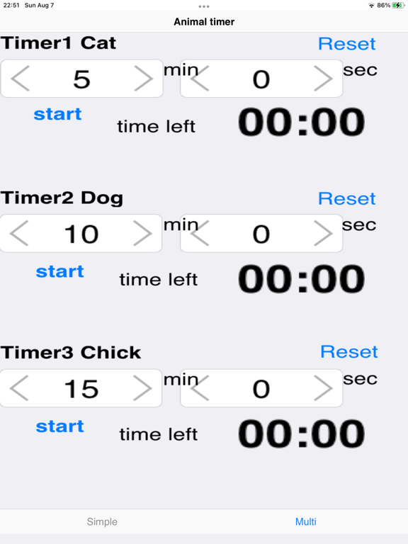 Animal Timer iPad screenshot
