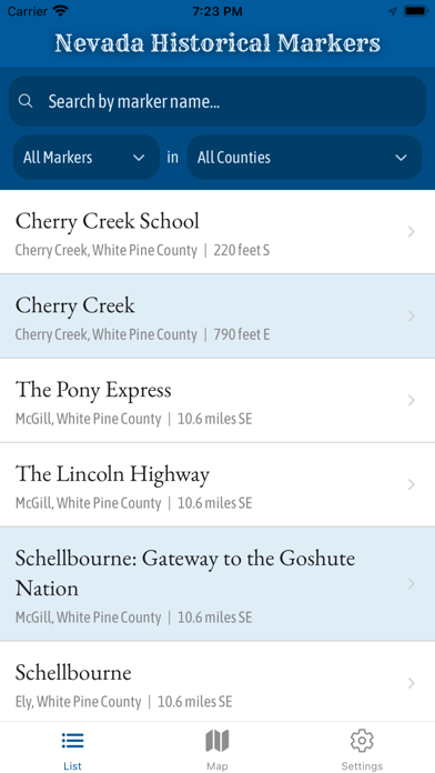 Nevada Historical Markers Screenshot