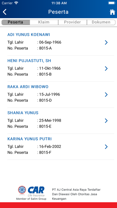 eBenefit CAR Life Insurance Screenshot