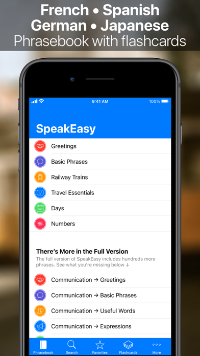 SpeakEasy Phrases & Flashcards Screenshot