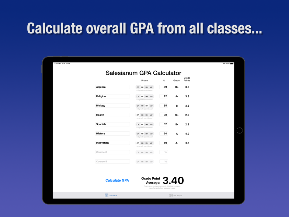 #2. Salesianum GPA Calculator (iOS) By: Stephen Menicucci