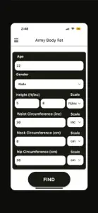 Army Fat Body Calculator screenshot #2 for iPhone