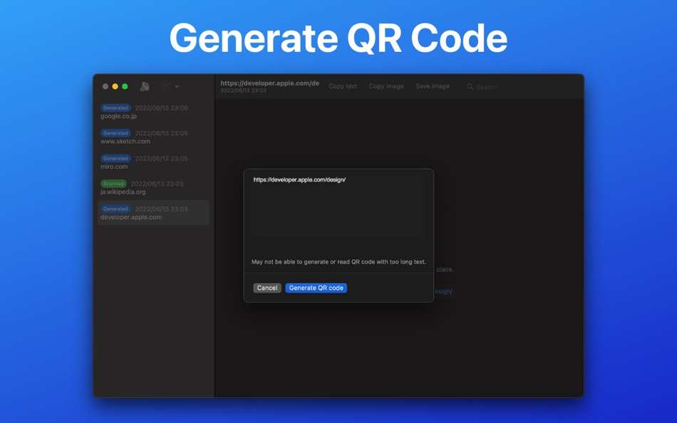 #2. QRCode One (macOS) By: Tomoya Onishi
