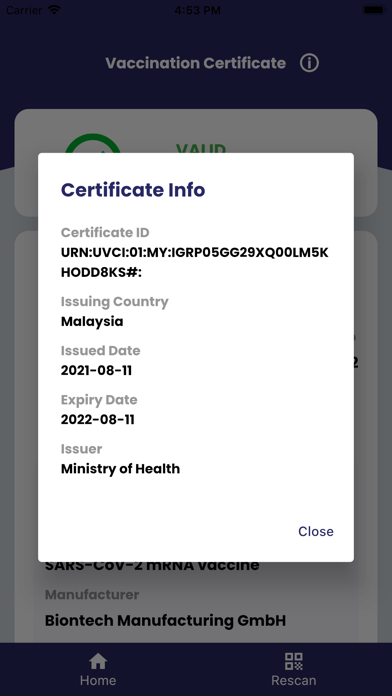 Vaccine Certificate Verifier Screenshot