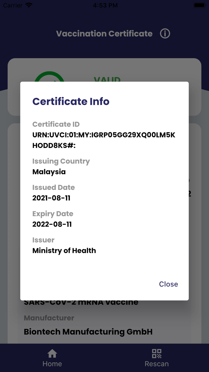 Vaccine Certificate Verifier