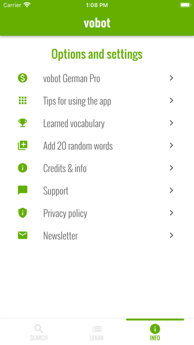 vobot German vocab trainer Screenshot