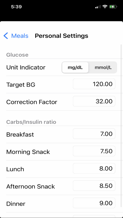 Diabetes Personal Calculator Screenshot