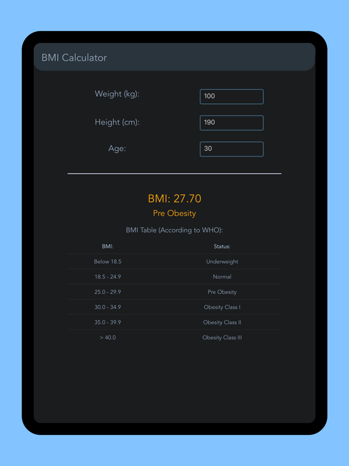 Minimal BMI Calculator