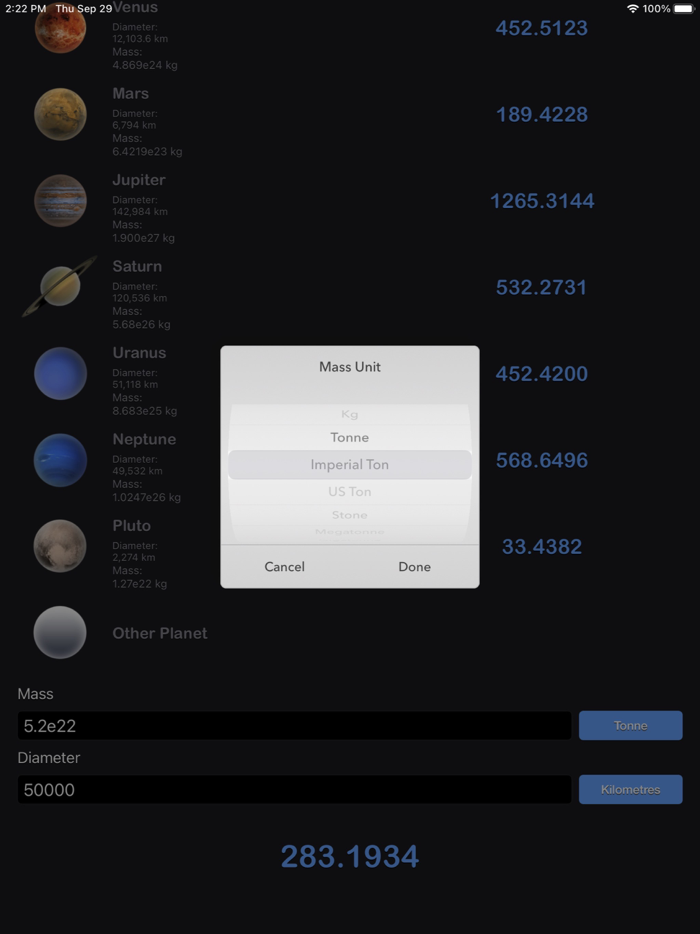 Weight on Other Planets Conv