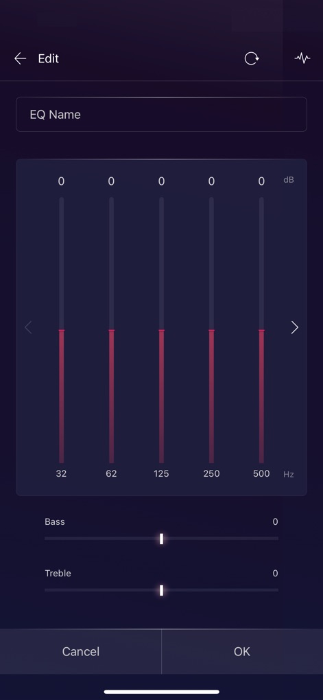 LG XBOOM – 2024 and earlier - Users can customize their audio profile using a granular "graphic equalizer" with adjustable frequency bands and dedicated "Bass" and "Treble" sliders.