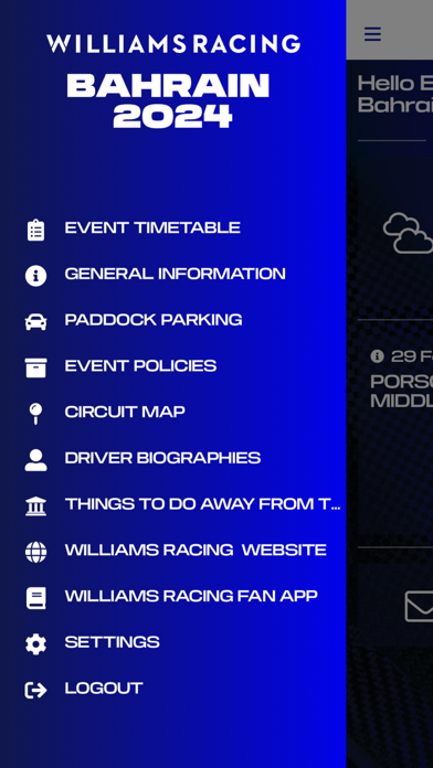 Williams Events Screenshot