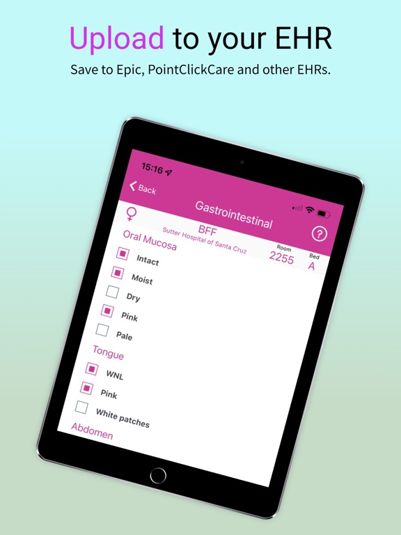 Nurse Assess: charting & notes iPad screenshot