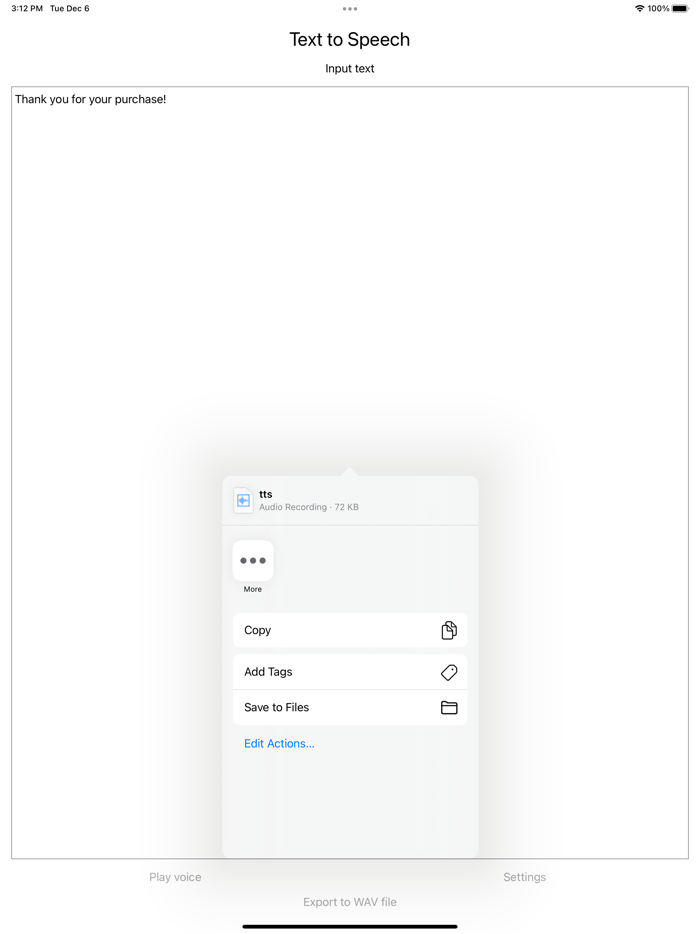 Text to Speech - Export to WAV