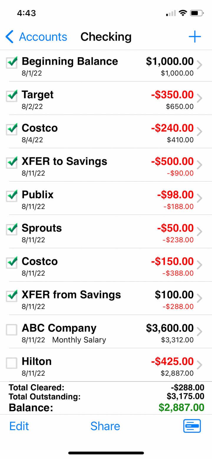 Accounts 3 Checkbook screenshot 2