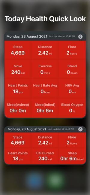 Widżet zdrowia: zrzut ekranu licznika kroków
