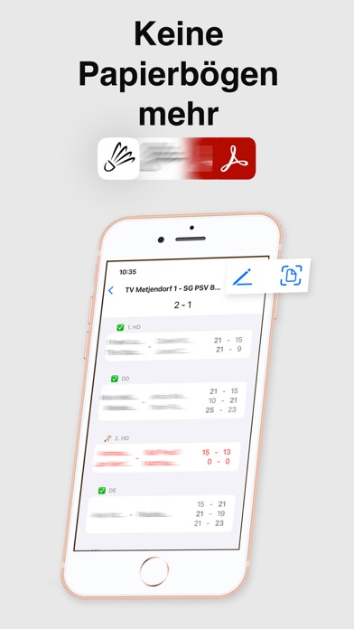 Badminton Spielbericht Screenshot