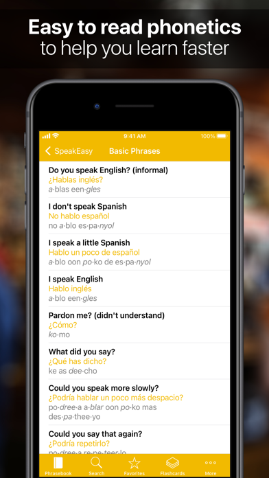 SpeakEasy Spanish Phrasebook Screenshot