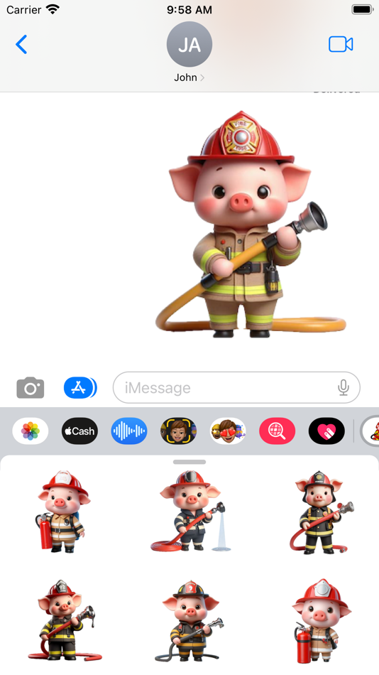 #6. Fireman Piglet Stickers (iOS) By: Paul Scott
