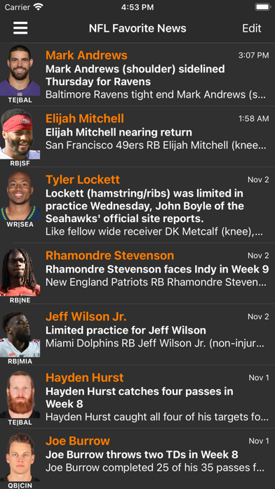 Fantasy Player News Screenshot