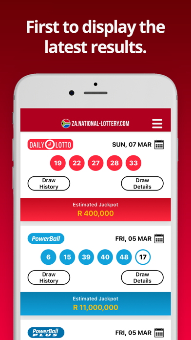 SA Lottery Results Screenshot