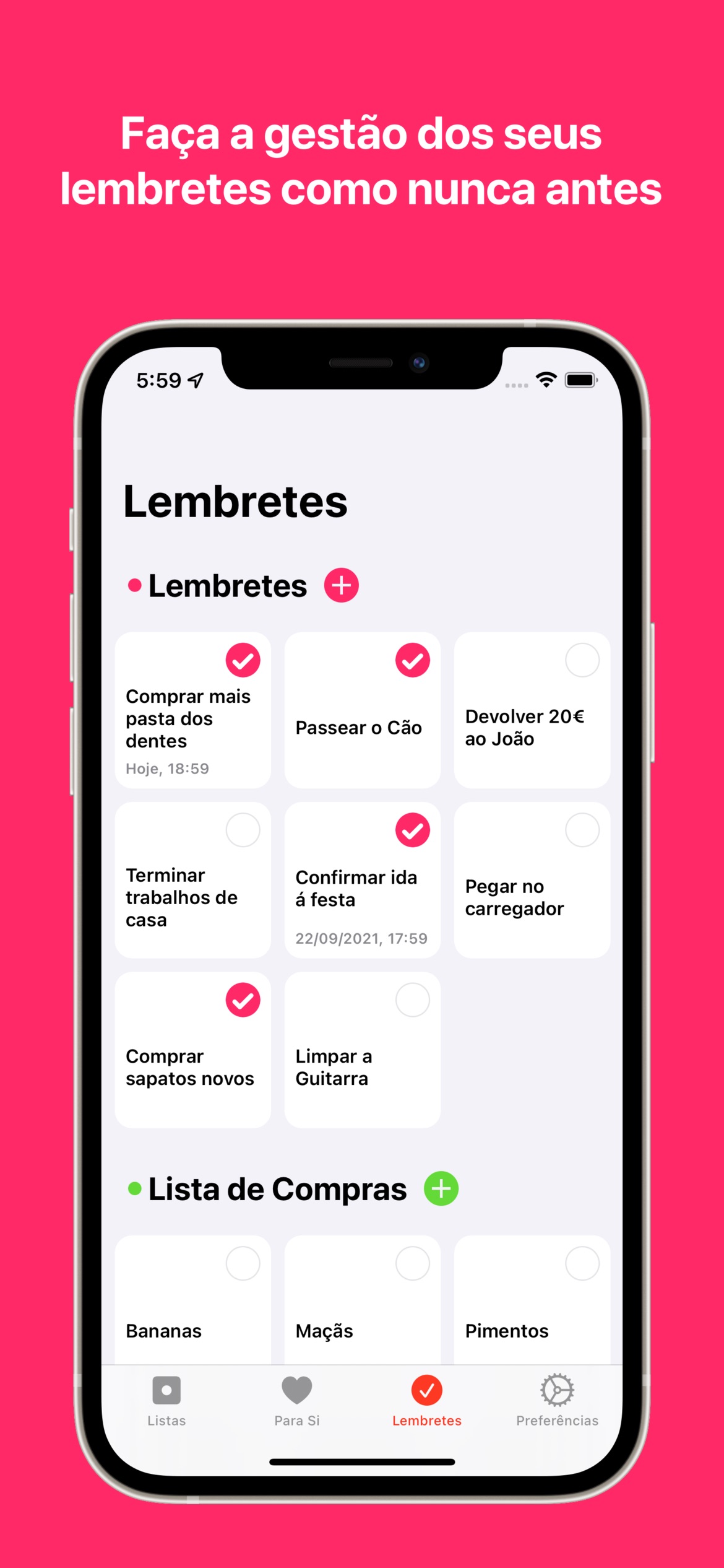 Screenshot do app Memento: Lembretes