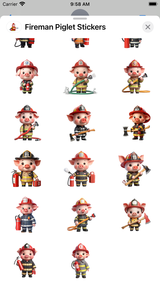 #3. Fireman Piglet Stickers (iOS) By: Paul Scott