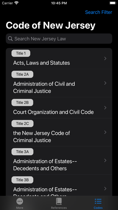 New Jersey Law Codes Screenshot