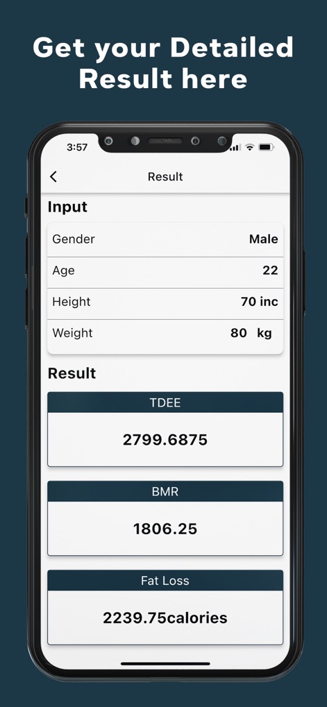 TDEE Calculator° - Immediately access personalized health results, clearly displaying key metrics like TDEE and BMR for informed decision-making.