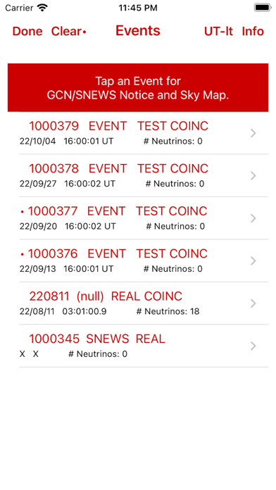 SNEWS Events Screenshot