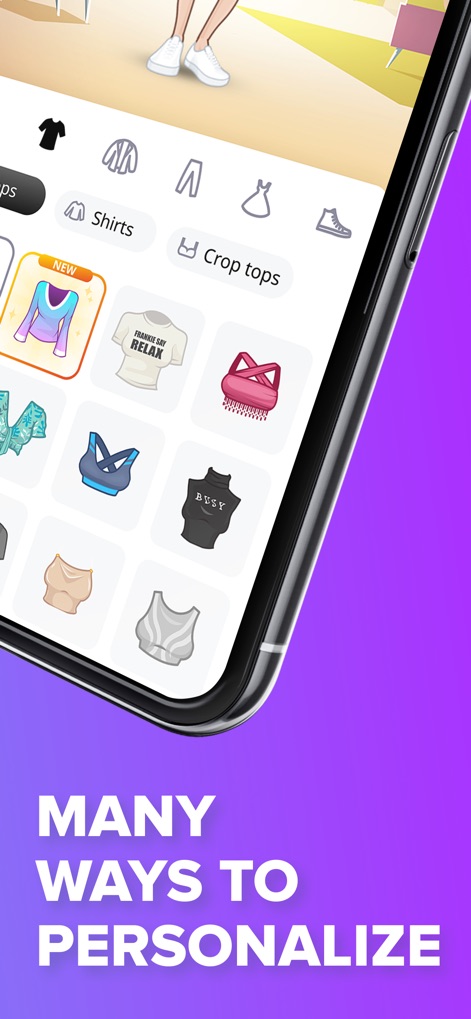 Mirror: Emoji & Avatar Maker - Discover the depth of personalization options, allowing users to fine-tune their avatar's appearance with a variety of clothing items like shirts and crop tops, ensuring a unique digital look.