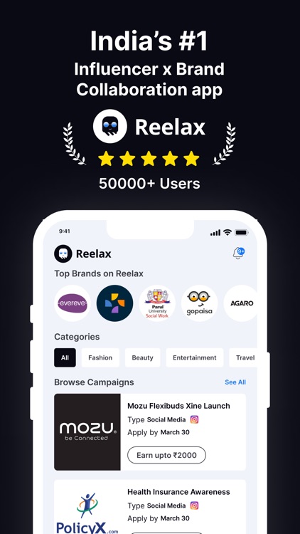 Reelax Influencer App