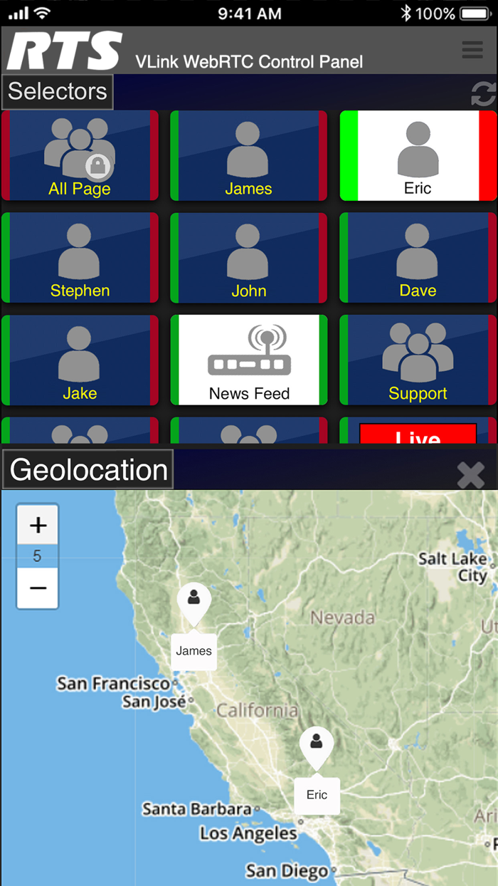 RTS VLink WebRTC Control Panel