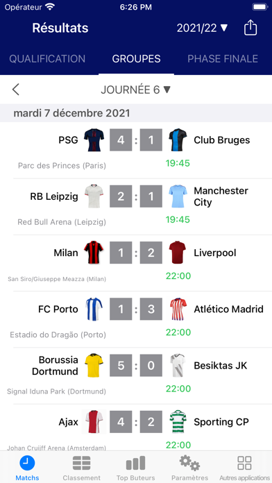 Screenshot #1 pour Résultats Ligue des champions