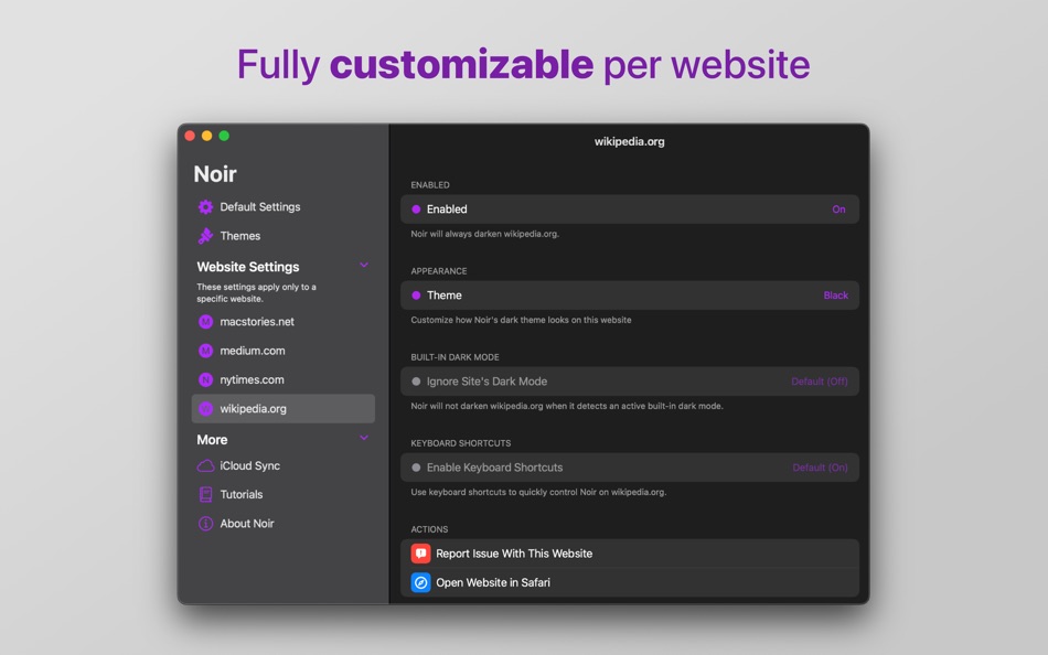 #4. Noir – Dark Mode for Safari (macOS) 由: Jeffrey Kuiken