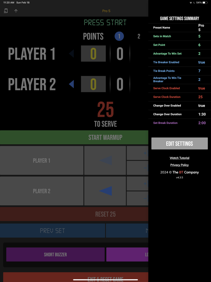 BT Tennis Controller