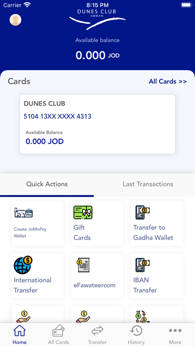 Dunes Club Card Screenshot