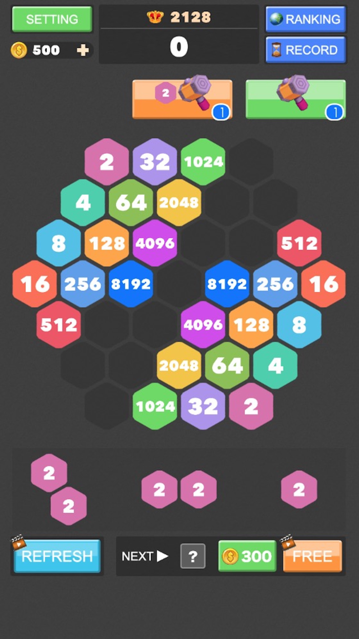 2048 Hexagon Number Puzzle