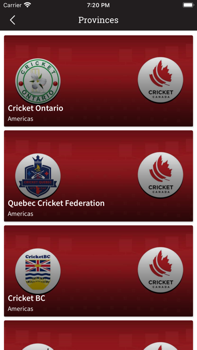 Cricket Canada Match Centre Screenshot