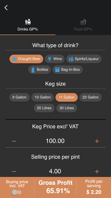 Hospitality Calculator Screenshot