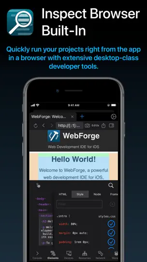 Captura de pantalla de WebForge IDE en iPhone 2