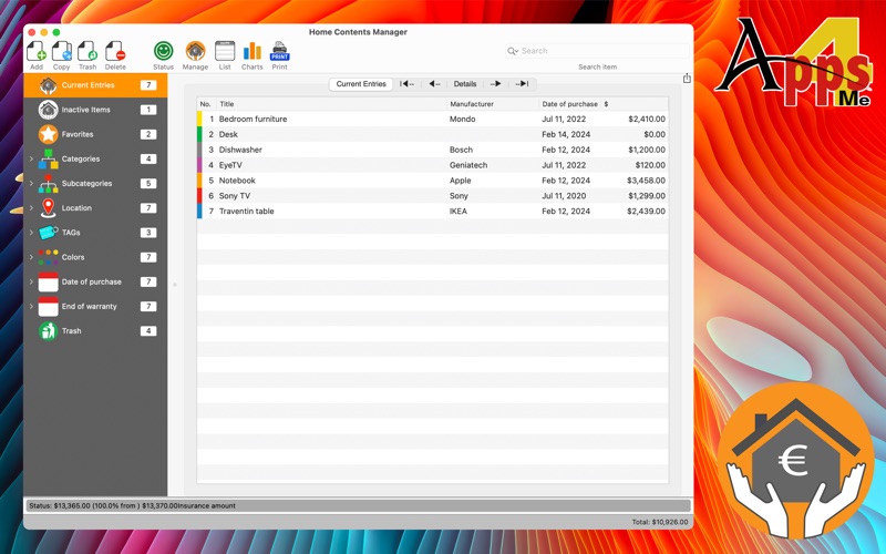 Screenshot #1 pour Home Contents Manager