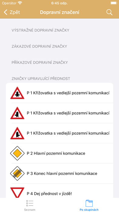 Dopravní značky v ČR: Test Screenshot