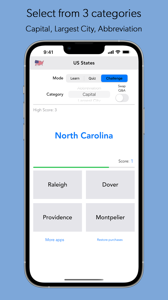 US States and Capitals Quiz Game