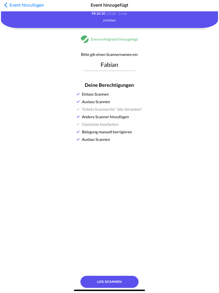 Rausgegangen Ticketscanner