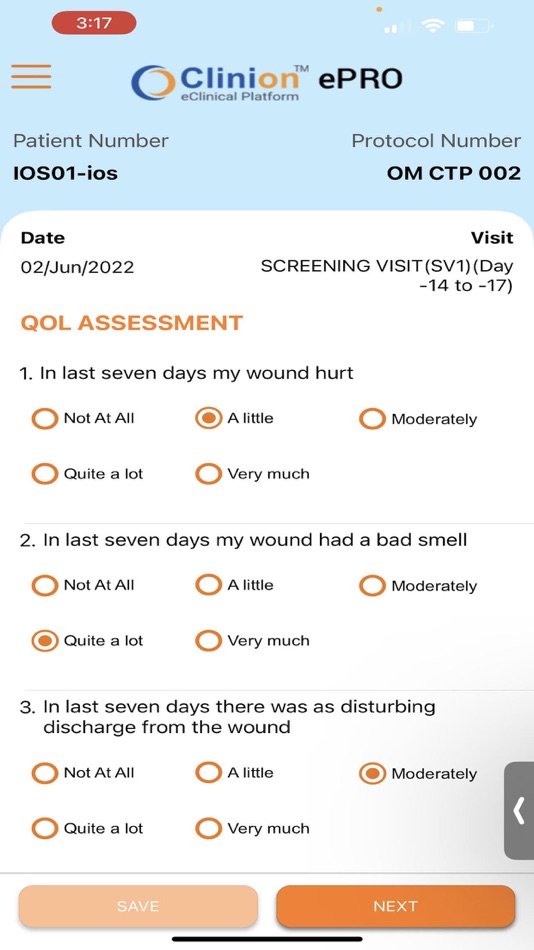 #3. Clinion OM-CTP-002 ePRO (iOS) 由: Clinion IT Services Private Limited