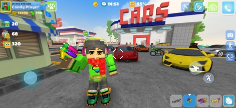 School Party Craft - Los usuarios pueden explorar el mundo con vehículos impresionantes, como los coches deportivos de lujo exhibidos en el concesionario, y participar en actividades como el paintball con coloridas armas.