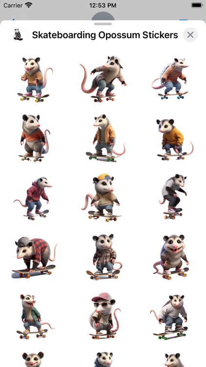 Skateboarding Opossum Stickers