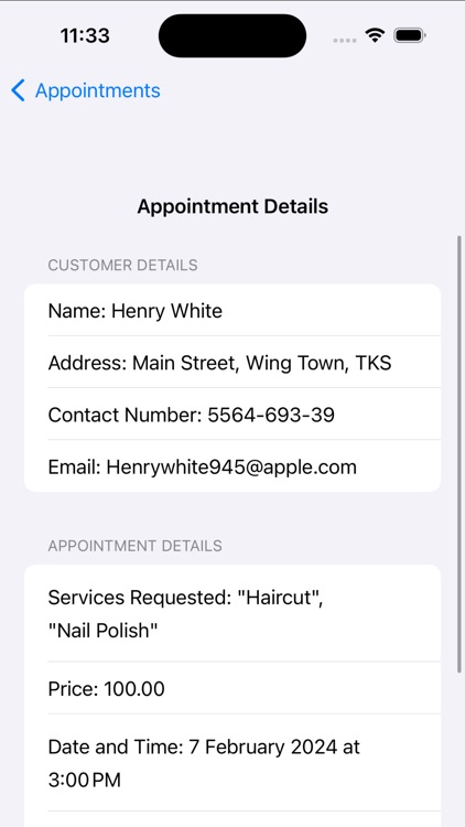 Salon Appointments Record