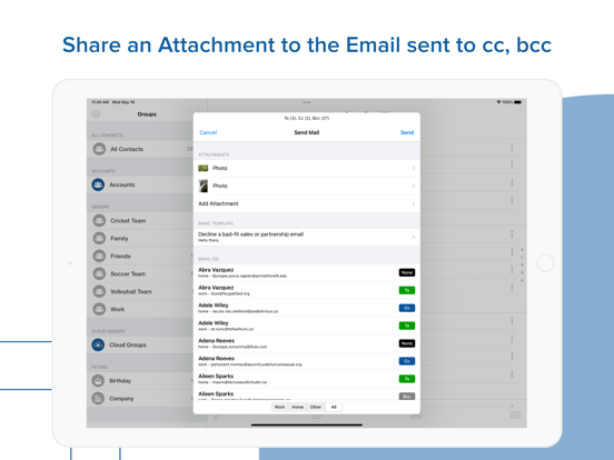 Contacts Groups Pro Mail, text iPad screenshot 4 - Productivity app